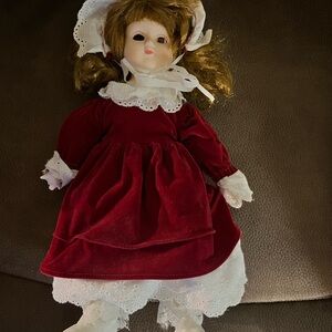 Classic Red Velvet Doll with Lace Details